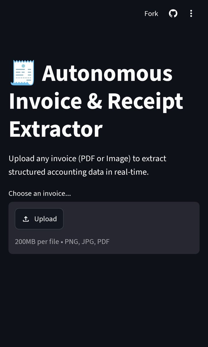 SujalPanda7's tweet photo. Just deployed my first end-to-end AI web app! 🚀
I built an Autonomous PDF Invoice Extractor to automate manual accounting data entry from unstructured docs.
Stack: OpenRouter API, PyMuPDF, Pydantic, Pandas, &amp; Streamlit.

#AI #Python #Automation https://t.co/n89lnHYnww