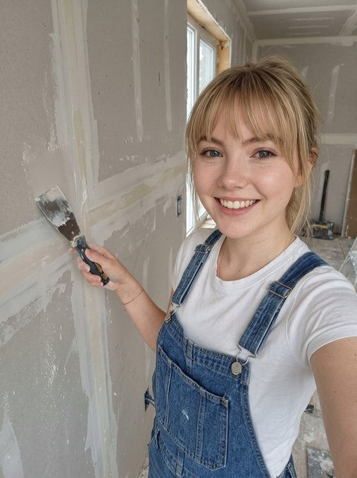 Sofiaeber's tweet photo. Spachteln ist wie Kuchen dekorieren, nur mit deutlich weniger Spass beim Ablecken. Die Wand sieht trotzdem lecker glatt aus. 🍰 https://t.co/7XiBZOjpAc