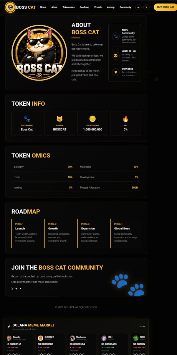 Bosscat0x's tweet photo. 🚀 BOSS CAT PRESALE &amp; AIRDROP

The BOSS CAT Presale and Airdrop website is coming soon! 🐱🔥

Stay tuned and get ready for the official launch.

Don’t miss it! 🚀 https://t.co/UCSnmqAmnf