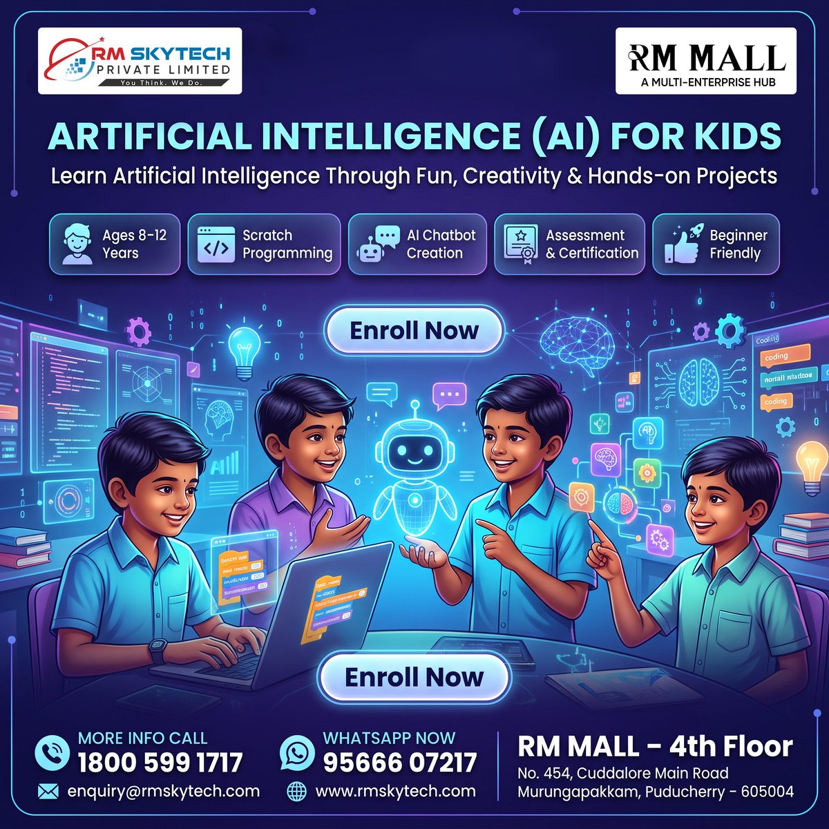 RMSkyTech1's tweet photo. 🤖 Future innovators start here!

Give your child (Ages 8–12) the opportunity to learn:

Enroll Now!
#AIForKids #RMSkyTech #CodingForKids #ArtificialIntelligence #STEM #FutureSkills #Puducherry #TechEducation #ScratchProgramming #Innovation https://t.co/zaRrspCpoo