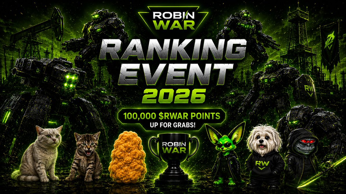 RobinWar_xyz's tweet photo. ⚔️ ROBIN WAR RANKING EVENT 2026 ⚔️

100,000 $RAWR POINTS ARE UP FOR GRABS.

We're teaming up with the Robinhood ecosystem's hottest communities to reward the strongest warriors on the battlefield:

💎 $HOODRAT
💎 $DORK
💎 $BRODIE
💎 $TENDIES
💎 $TYGR
💎 $CASHCAT

The TOP 10 players on the Robin War leaderboard will receive rewards from our collaborating communities.

Complete missions.
Battle your rivals.
Earn points.
Climb the leaderboard.

The higher your rank, the greater your rewards.

⚔️ The war has begun. Will you rise to the top?
🎯 Join now:
https://t.co/zbMvdeHqdf

#RobinWar #RAWR #Robinhood #RobinhoodMemes #GameFi #PlayToEarn #Web3Gaming #CryptoGaming #RankingEvent #Leaderboard