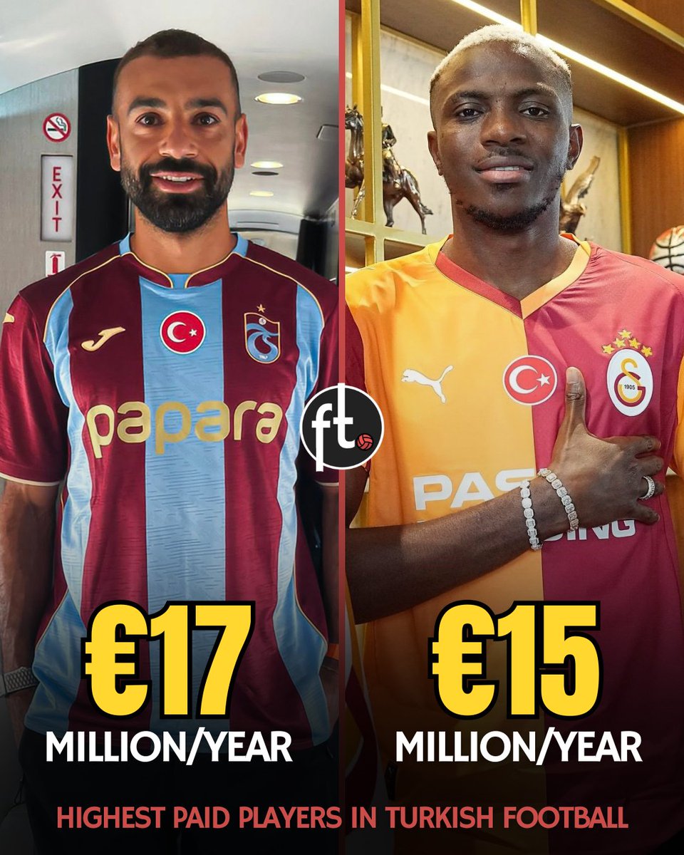 Footballtweet's tweet photo. 🚨🇹🇷 Mohamed Salah has become the highest-paid player in Turkish football.

The Egyptian will earn a net salary of €17M per season, overtaking Victor Osimhen's current €15M-a-year deal. 💰

🤯 Salah will also receive 25% of the revenue generated from the sale of merchandise linked directly to his image, making his contract one of the biggest ever seen in the Turkish Süper Lig.