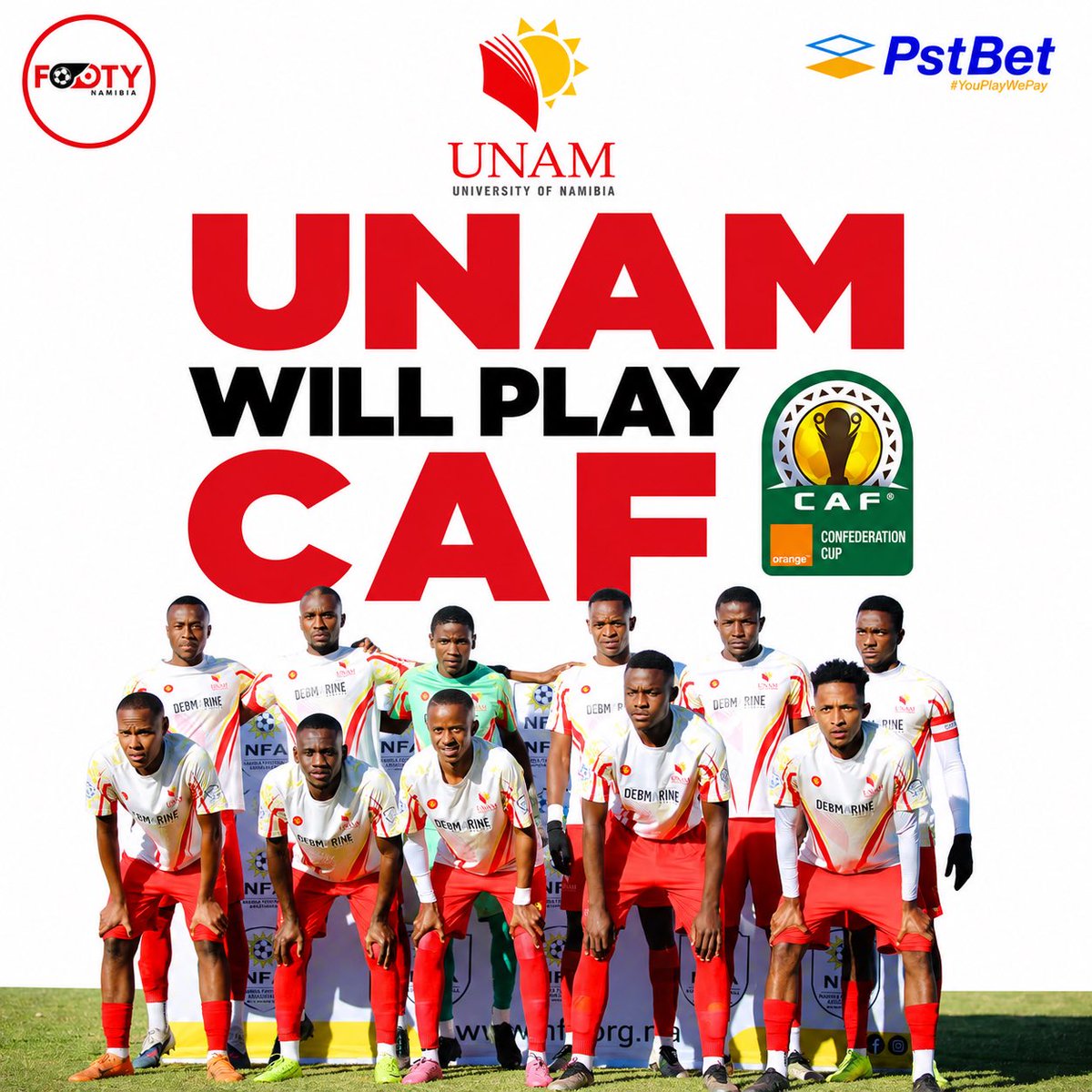 FootyNamibia's tweet photo. 🚨𝐔𝐍𝐀𝐌 𝐅𝐂 𝐖𝐈𝐋𝐋 𝐏𝐋𝐀𝐘 𝐂𝐀𝐅🌍

UNAM FC will officially represent Namibia in the 2026/27 CAF Confederation Cup.

The 2026 NFA Cup champions have officially received the green light and will discover their  Preliminary Round opponents during the official draw, which takes place tomorrow, Thursday, 6 August 2026, in Cairo, Egypt.

CAF has also confirmed that all clubs eliminated in the Preliminary Rounds will receive USD 100,000 (N$1,6 million). 

#unamfootballclub #footynamibia