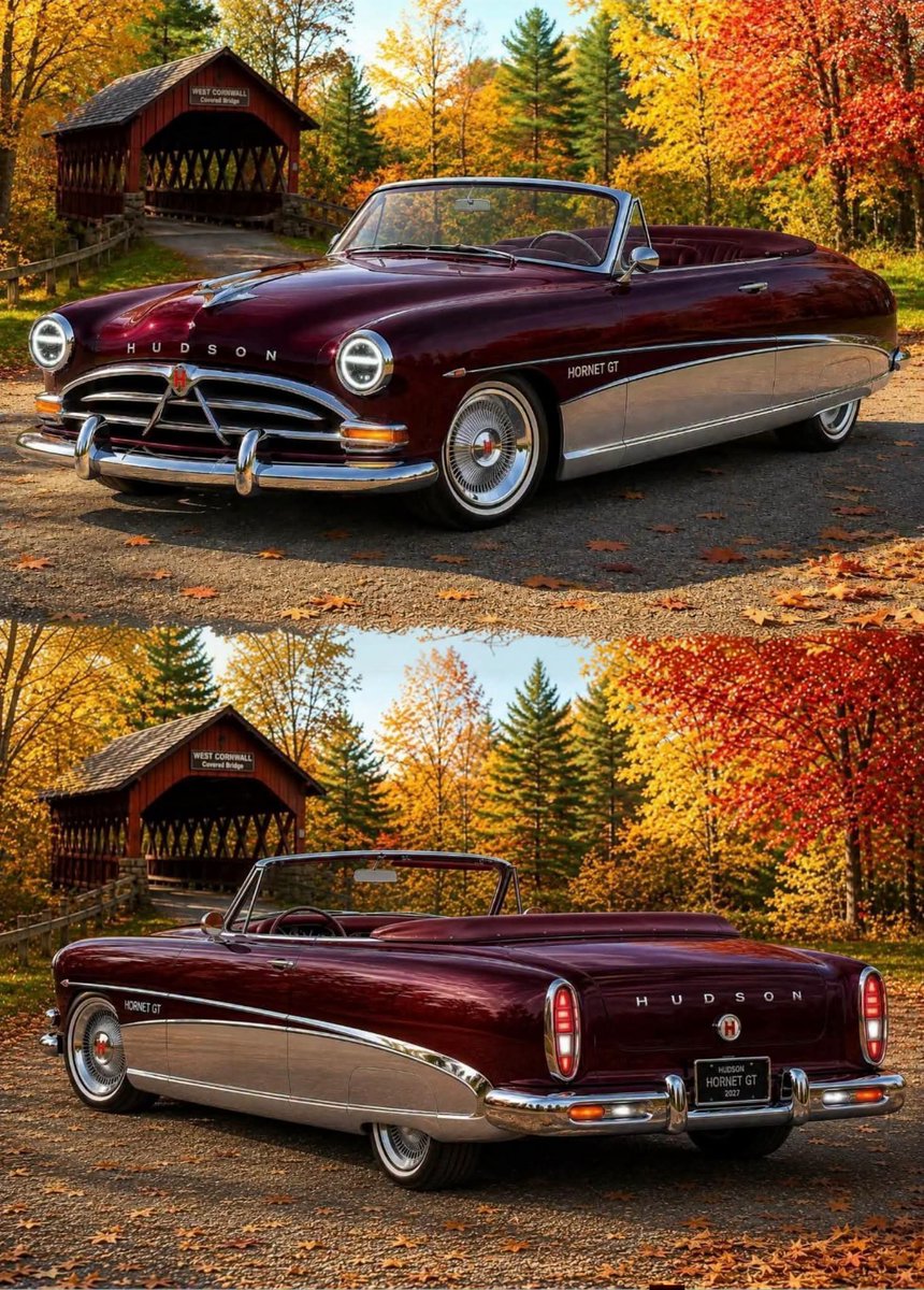 histories_arch's tweet photo. The 1951 Hudson Hornet Convertible Brougham is a classic American car. It utilized Hudson's revolutionary monobilt integrated body and frame construction. Passengers stepped down into a floor nestled inside the frame rails rather than sitting on top of them, creating an incredibly low center of gravity and excellent handling. It is powered by Hudson's legendary 308 cubic inch high compression inline six engine. This platform went on to dominate early NASCAR stock car racing from 1951 to 1954.

The Convertible Brougham was an exclusive luxury variant. Out of over 131,000 total Hudsons built in 1951, only 2,257 units were built in this configuration. It featured deep pleated maroon leather upholstery, a symmetrically designed dash with large circular chrome gauges, and heavily padded seats built for living room like comfort.

A car that is still turning heads.... 

#archaeohistories