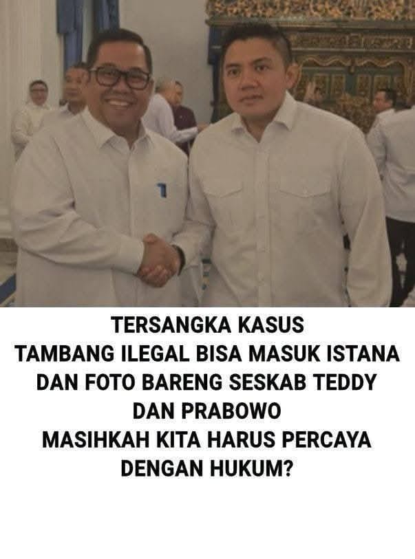 Boediantar4's tweet photo. TERSANGKA KASUS TAMBANG ILEGAL BISA MASUK ISTANA

PADAHAL KATA PRABOWO AKAN KEJAR KORUPTOR SAMPAI ANTARTIKA https://t.co/7eBXCZLQot