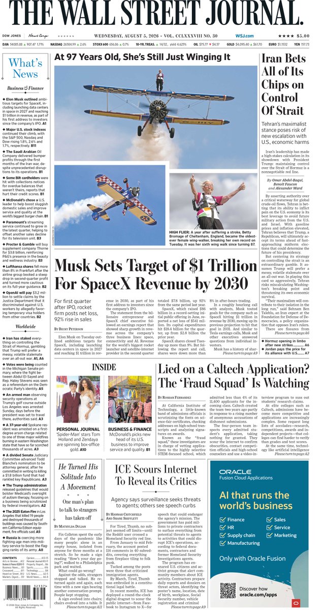 WSJ's tweet photo. Here is an early look at the front page of today's Wall Street Journal https://t.co/quGVmAWsez https://t.co/tFz9fDRppW