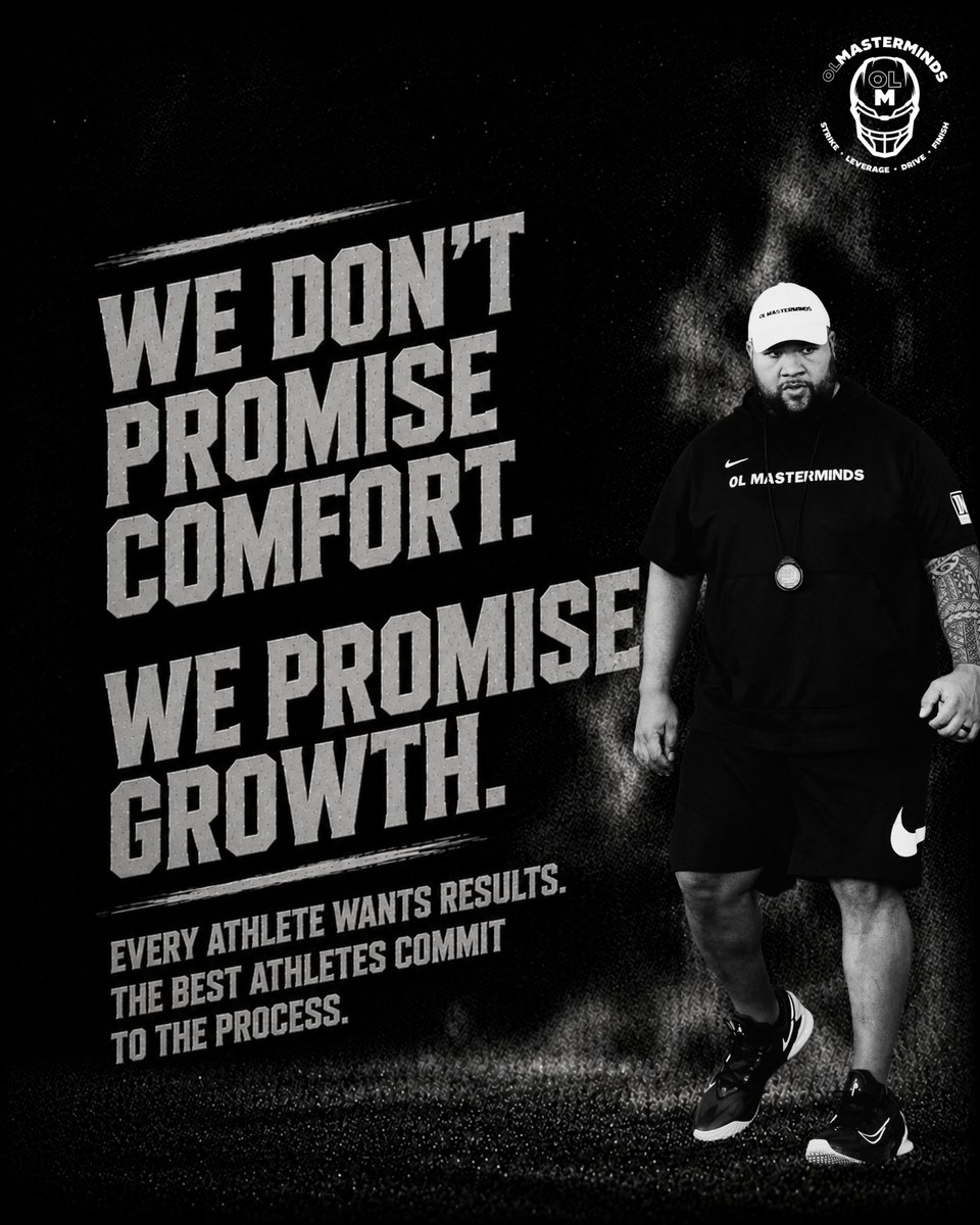 OLMTraining's tweet photo. Everyone wants to improve. 
The question is: 

What are you willing to do to earn it? 

Development doesn't happen because you worked out once. It happens because you keep showing up, accept coaching, train with purpose, and improve one day at a time. 

That's the standard we believe in at OL Masterminds. 
No shortcuts. 
No empty promises. 

Just coaching, competition, and consistent development. 

If you're serious about becoming a better offensive lineman, commit to the process not just the outcome. 

📲 Follow @OLMTraining  and be part of a community that values growth over excuses. 

#GrowthMindset #OffensiveLine