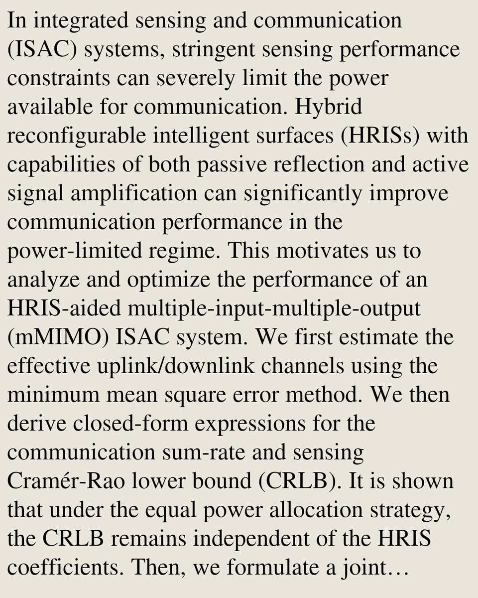 SignalPapers's tweet photo. Performance Analysis and Joint Beamforming for Hybrid RIS-Aided Massive MIMO ISAC

Smriti Uniyal, Tianyu Fang, Marco Di Renzo, Markku Juntti, Nhan Thanh Nguyen
https://t.co/g46DUWYeyw [𝚎𝚎𝚜𝚜.𝚂𝙿] https://t.co/DuC7rQivat
