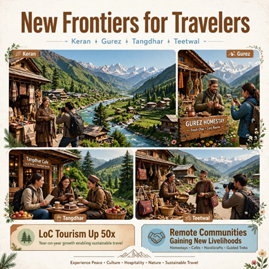 RamgeeyT's tweet photo. New frontiers for travelers: villages along the Line of Control like Keran, Gurez, Tangdhar and Teetwal have become tourist draws, with LoC tourism reportedly rising fifty-fold in some accounts. Remote communities are gaining new livelihoods. #TransformingKashmir https://t.co/CCO1AtQ17M