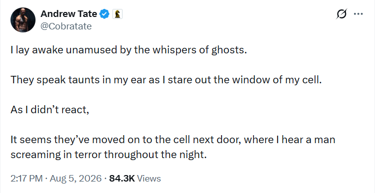 Gadget440's tweet photo. 🚨 Andrew Tate is having night terrors every night in jail! 

It sounds like he needs a night light.