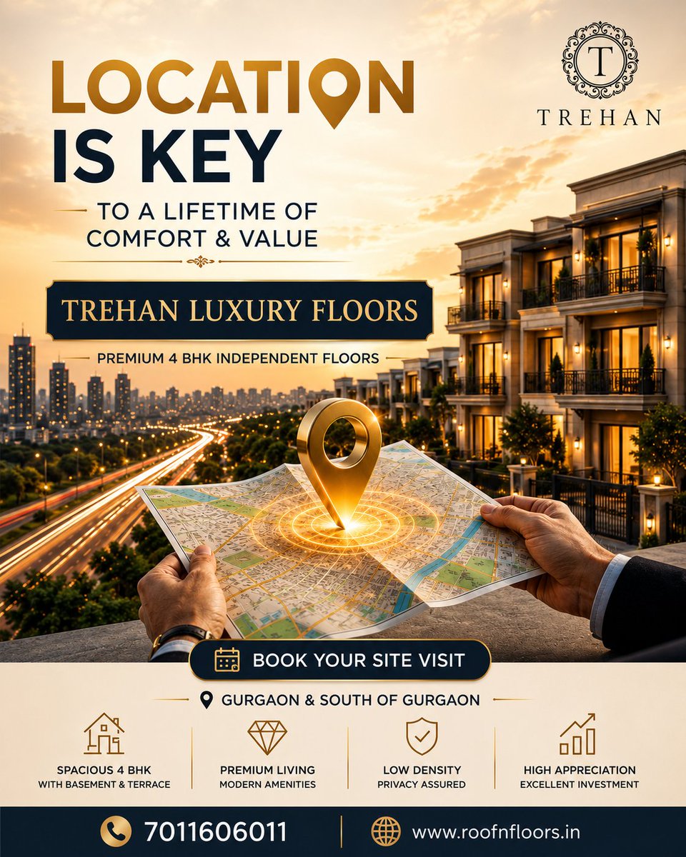 roofnfloors's tweet photo. 📍 Location is the foundation of every smart real estate investment.

Discover Trehan Luxury Floors – Premium 4 BHK Independent Floors in Gurgaon, crafted for luxury, privacy, and long-term value.

📞 7011606011
🌐 https://t.co/Z1vg1JP0Ex
#TrehanLuxuryFloors #GurgaonRealEstate https://t.co/A35s7M9bNj