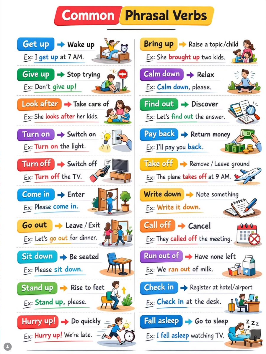 DailyEngByte's tweet photo. Common Phrasal verbs https://t.co/uqpEGHaMGy
