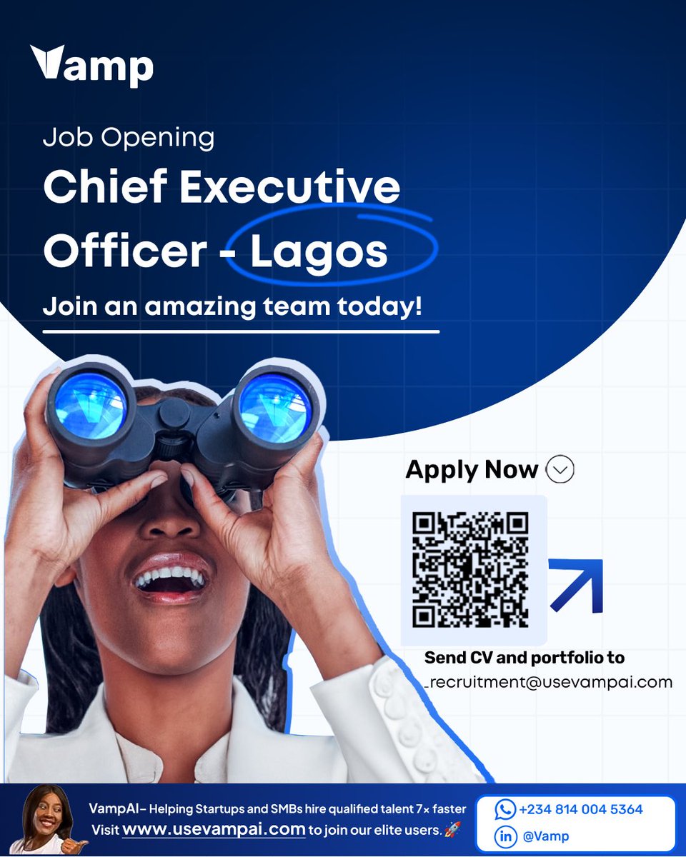 usevampai's tweet photo. 📌 Our clients are hiring in Lagos, Nigeria.

We’re recruiting for multiple on-site roles across executive leadership, operations, strategy, project management, and engineering.

Swipe through the carousel to explore the opportunities and apply for the role that fits your experience.

https://t.co/k9E9nXnhlk

#LagosJobs #CareerOpportunities #NowHiring #VampAI