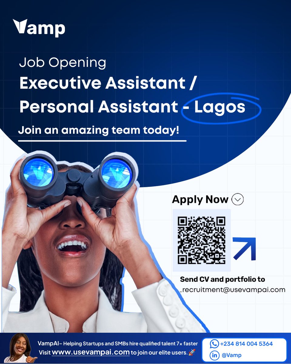 usevampai's tweet photo. 📌 Our clients are hiring in Lagos, Nigeria.

We’re recruiting for multiple on-site roles across executive leadership, operations, strategy, project management, and engineering.

Swipe through the carousel to explore the opportunities and apply for the role that fits your experience.

https://t.co/k9E9nXnhlk

#LagosJobs #CareerOpportunities #NowHiring #VampAI