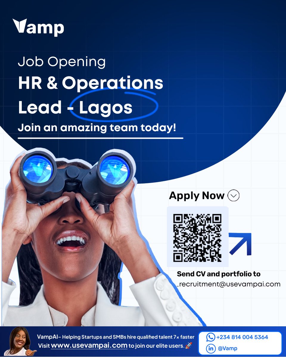 usevampai's tweet photo. 📌 Our clients are hiring in Lagos, Nigeria.

We’re recruiting for multiple on-site roles across executive leadership, operations, strategy, project management, and engineering.

Swipe through the carousel to explore the opportunities and apply for the role that fits your experience.

https://t.co/k9E9nXnhlk

#LagosJobs #CareerOpportunities #NowHiring #VampAI