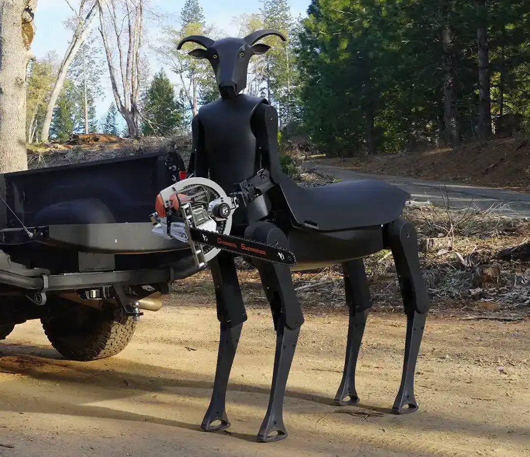 KateShemirani's tweet photo. Of course they have. And looks just like BAPHOMET 

In your face. They laugh at us. 
But be warned 

“You shall have no other gods before me. You shall not make for yourself an idol…”
Exodus 20:3–4

“A California robotics startup called Satyress has unveiled Threehalves, a two-meter-tall centaur robot built to work in environments too dangerous for humans. The machine combines a humanoid upper body with a stable four-legged base, and it's aimed squarely at emergency response crews dealing with wildfires, mudslides, and collapsed structures.”