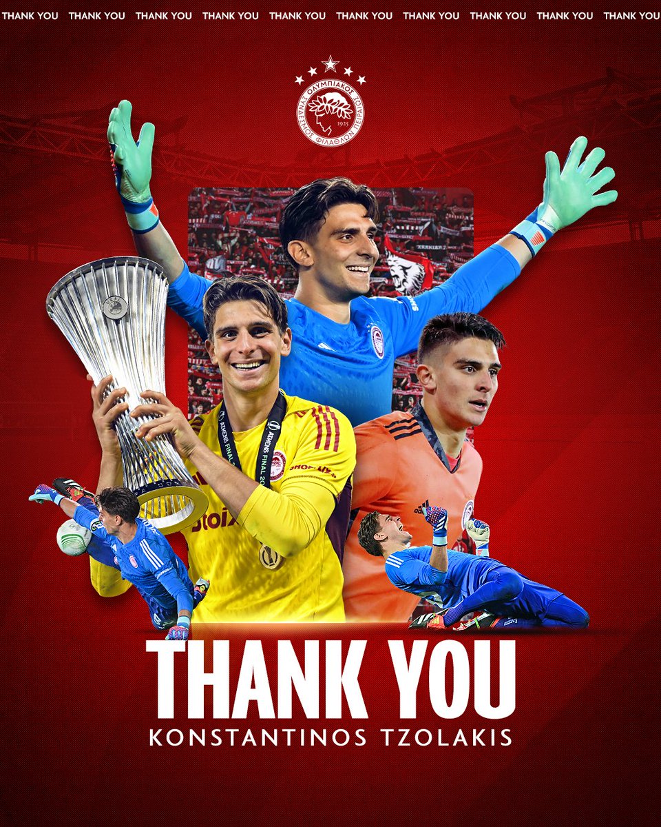 olympiacosfc's tweet photo. 8 χρόνια γεμάτα τρόπαια, δόξα, τιμή. Όλη η οικογένεια του Θρύλου σου εύχεται τα καλύτερα στο νέο κεφάλαιο της καριέρας σου. Δεν υπάρχουν αντίο στο δρόμο μας. https://t.co/zypWuhA1t3
