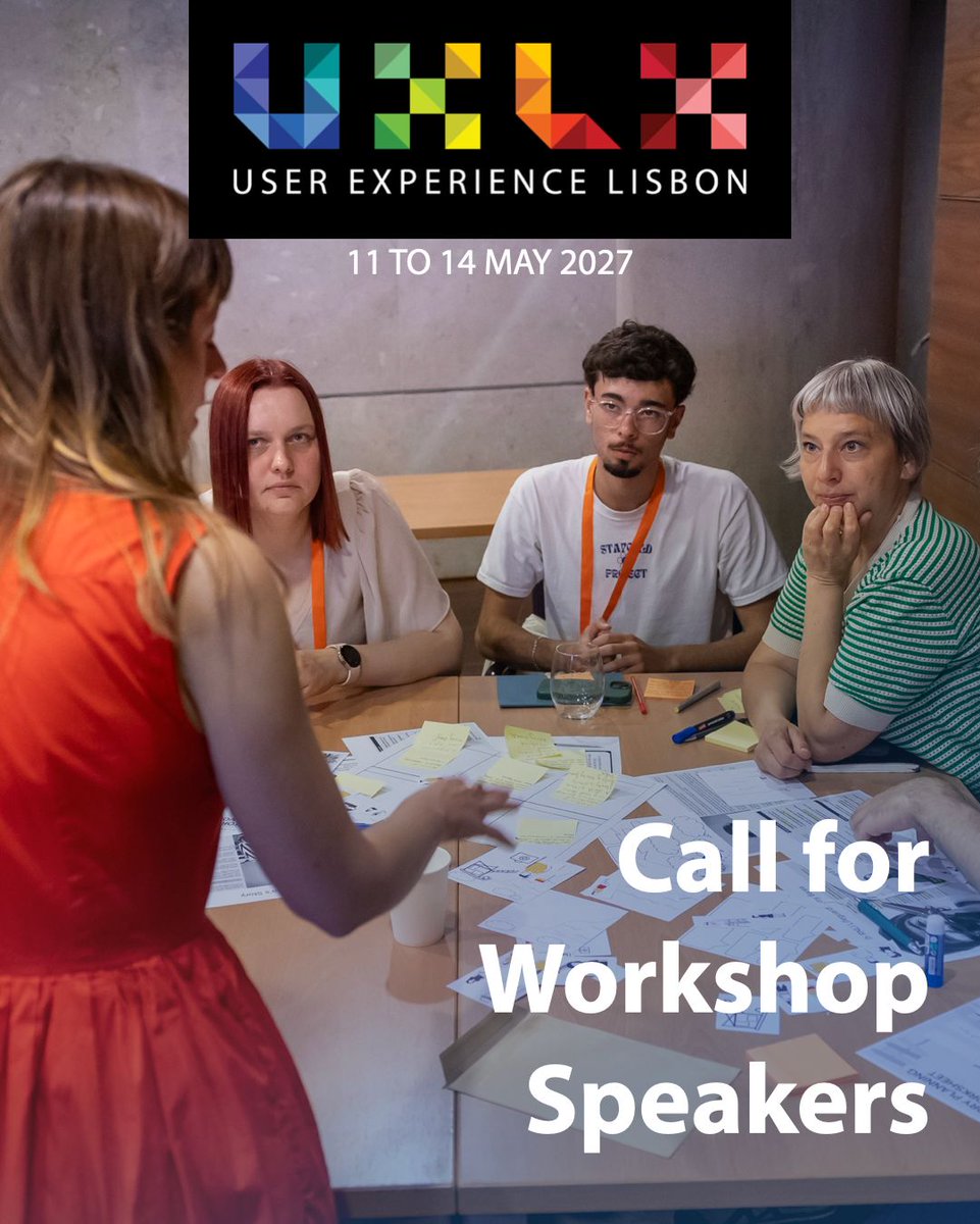 uxlx's tweet photo. The UXLx 2027 Workshop Call is now open, and we're looking for experienced practitioners ready to share practical knowledge with the UX community in Lisbon.
If you're passionate about helping others level up their practice, we'd love to hear your idea. 👉 https://t.co/iQNu1tmCZk https://t.co/vjwPg31WRz