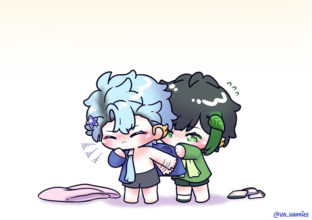 vn_vannies's tweet photo. gantian yah.... (struggle berdua) 

susah pake baju sendiri, tangannya pendek 😔🫳🏻
#nakulukis #yudiartsbun // #1day1nkl https://t.co/fIl0ukU7F2