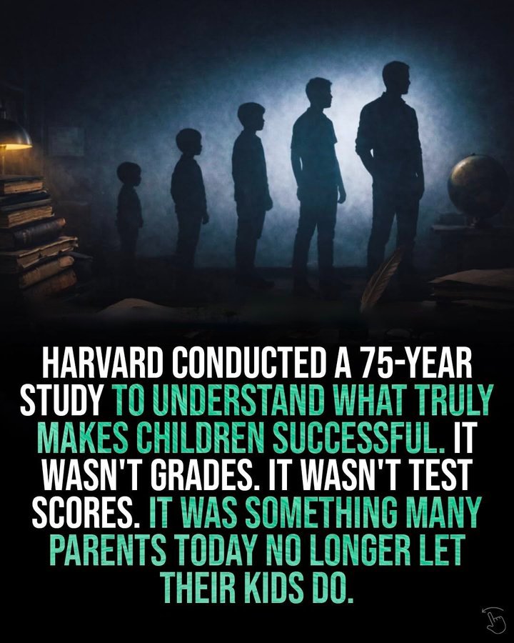 Samiya_AI's tweet photo. HARVARD CONDUCTED A 75-YEAR STUDY TO UNDERSTAND WHAT TRULY MAKES CHILDREN SUCCESSFUL.

It wasn't grades. It wasn't test scores. 

It was something many parents today no longer let their kids do: 

- THREAD 🧵 https://t.co/Aavq1LshAm