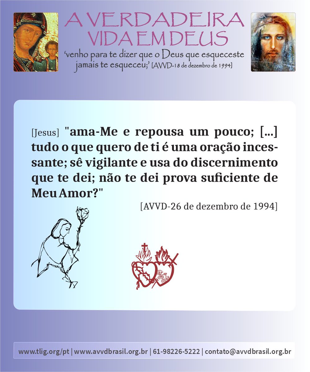 Geciel's tweet photo. Data: 05/08/2026
MARATONA COM JESUS: *Tantas almas se dirigem para os fogos eternos* [AVVD-26 de dezembro de 1994]
(completa) aqui: https://t.co/9RJT7crOaq
(em inglês) aqui: https://t.co/4KP0i4EA5g
Liturgia diária: https://t.co/emqaommpZl
#DeusEAmor | #GodIsLove https://t.co/5wRLKhEZ8Q