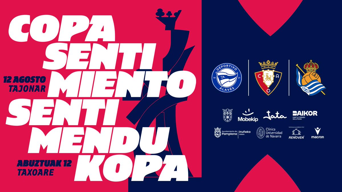 Osasuna_fem's tweet photo. 🏆 COPA SENTIMIENTO | Recuerda que el próximo lunes saldrán a la venta las entradas en las oficinas de El Sadar. 

🎟️ Podrán adquirirse el lunes 10 de agosto y el martes 11 de agosto de 9:30 a 13:30 y de 16:00 a 19:00. El miércoles 12 de agosto de 9:30 a 13:30 horas.

Si finalizado el plazo todavía quedasen entradas disponibles, estas se venderían en la taquilla de Tajonar desde las 16:00 horas, una hora antes del comienzo del torneo.