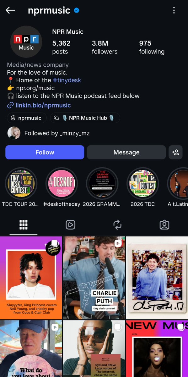 AyoMinzy's tweet photo. Minzy's recent IG followings:
Heo Jang Beom, a photographer,
Oh Hayoung of Apink,
NPR Music, notable for its' Tiny Desk series
#minzy #공민지 @mingkki21 https://t.co/4V4Yq8EgbB