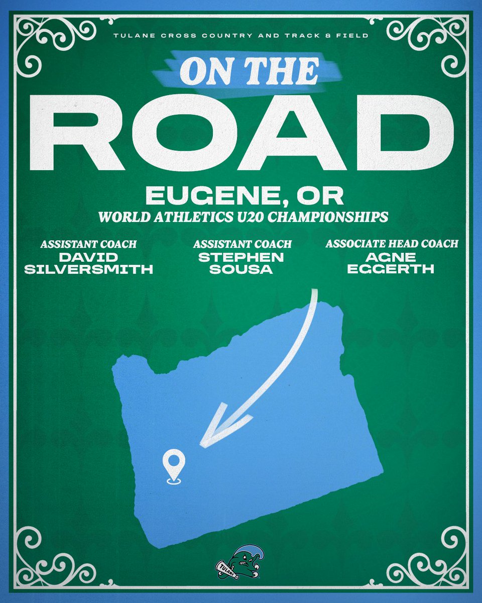 GreenWaveXCTF's tweet photo. 𝐎𝐍 𝐓𝐇𝐄 𝐑𝐎𝐀𝐃 🚗

Coach Agne, Silversmith, &amp; Sousa are in Eugene, OR this week for the World Athletics U20 Championships 🏃‍♂️

#RollWave🌊 | #RunWave👟 | #TheStandard📈 https://t.co/fMrPJPDBfS
