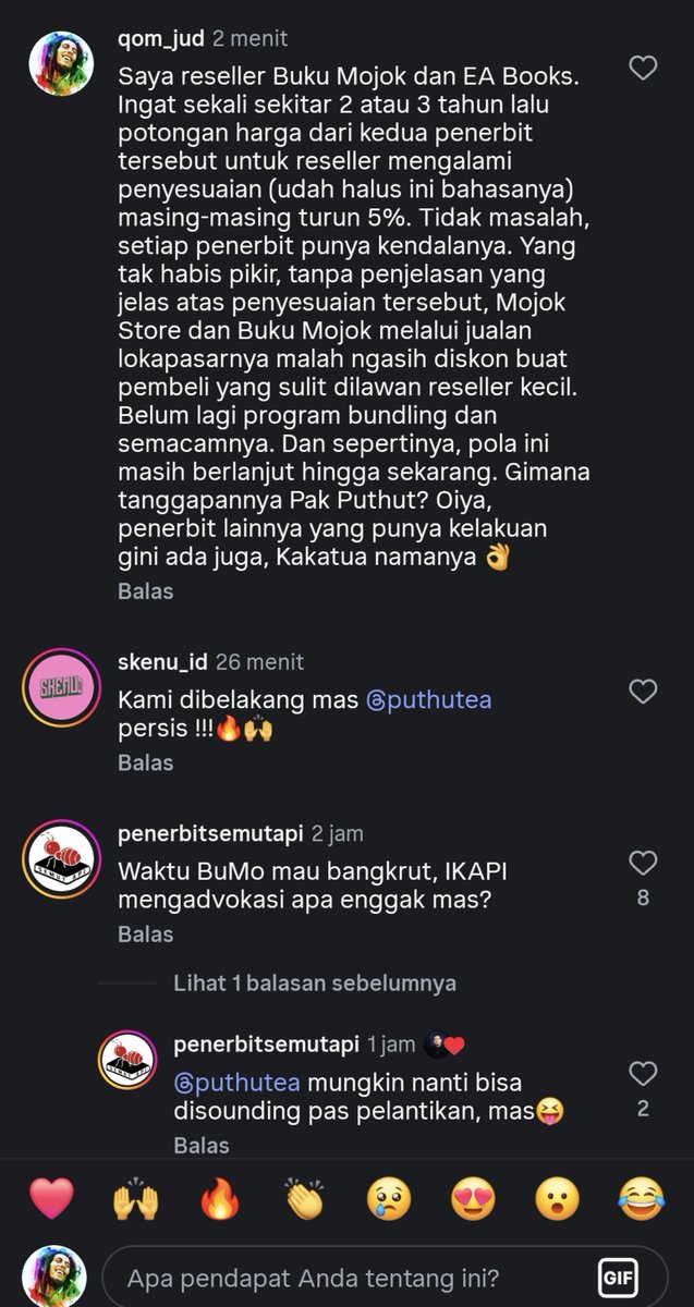 qamarulhadi_'s tweet photo. @msafarnurhan Buat Pak Puthut, nih. Saya sebagai reseller Buku Mojok dan EA Books sejak 2021 masih menahan diri untuk ambil buku dari mereka dua tahun belakangan. Gatau udah ada perubahan apa belum. Keknya masih gitu. https://t.co/cSx9dvryiN