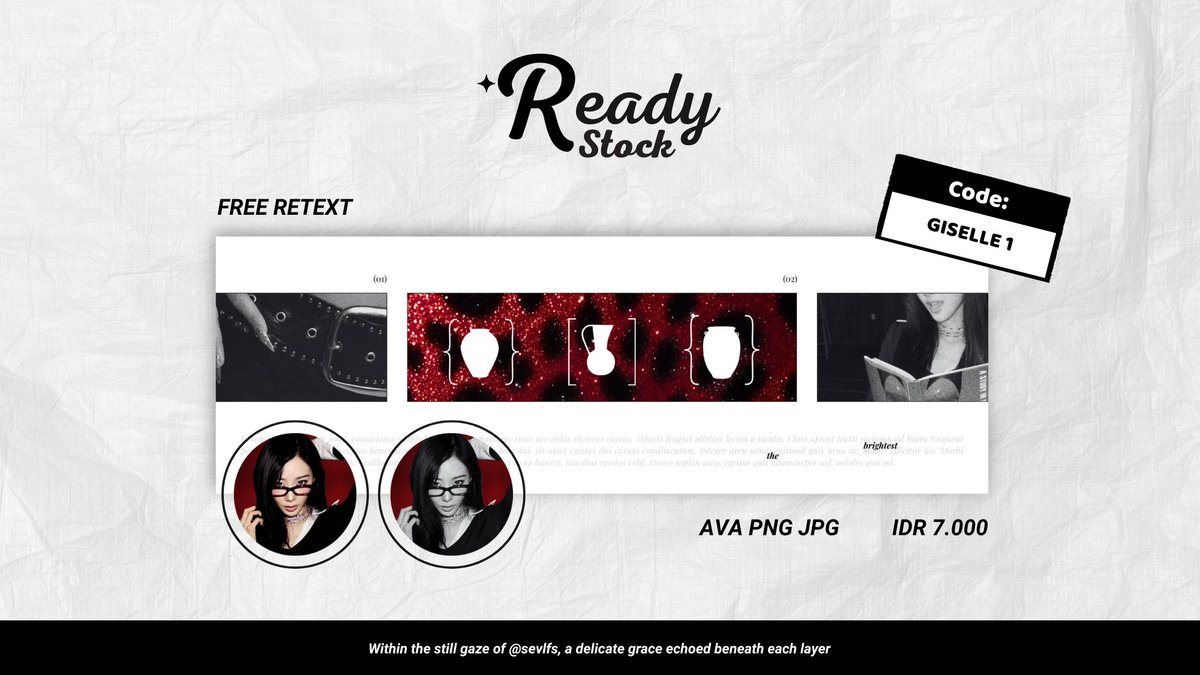 sevlfs's tweet photo. HAYIII! minta tolong repost/rt yaaa, thank you🤍 

aku membawa layout ready stock GISELLE AESPA yang siap dibawa pulang melalui dm/tele aku sekarang jugaa! price on pict and payment by QRIS yaa^^   

#bealanja https://t.co/Swyev5MAwW