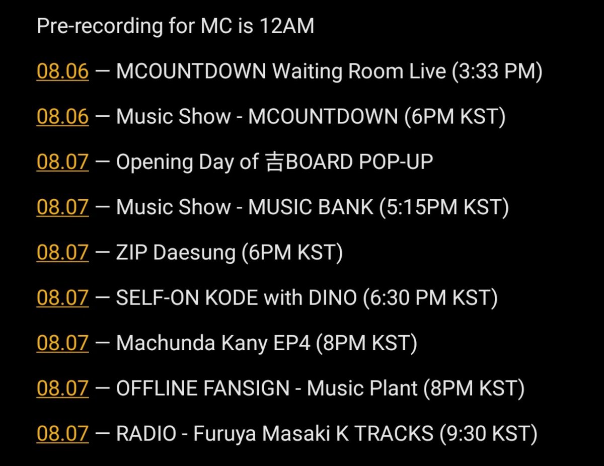 mingyursonly's tweet photo. I seriously just updated my dino schedule tracker earlier and noticed how fully packed August 7 is with Dino content 😭 Then we got another schedule for him, he's finally going to Self-On KODE 🥹 https://t.co/LeC1KFTCfU