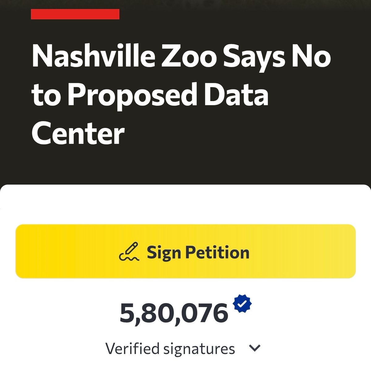 AMAZlNGNATURE's tweet photo. Petition opposing data center next to Nashville Zoo surpasses 580,000 signatures

The campaign against a proposed DC BLOX facility beside the Nashville Zoo has become one of the largest public petitions opposing a data center project https://t.co/R2TB23ZVXH