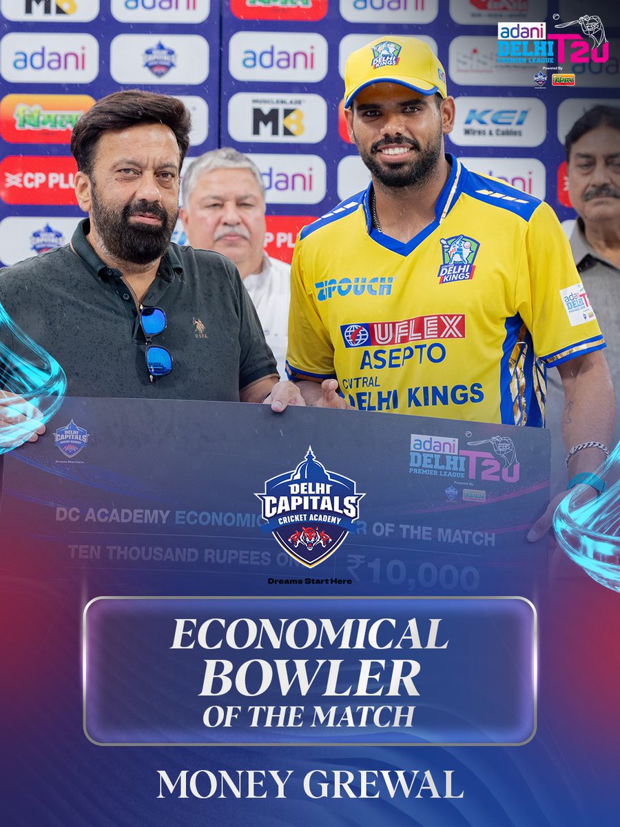 DelhiPLT20's tweet photo. Three wickets and complete control with the ball! ๐ฏ
Money Grewal delivered a disciplined spell to earn the DC Academy Economical Bowler of the Match award๐
#AdaniDPL2026 #AdaniDPL #DPL #DelhiPremierLeague #PD6vsCDK https://t.co/MstUwJnB3y