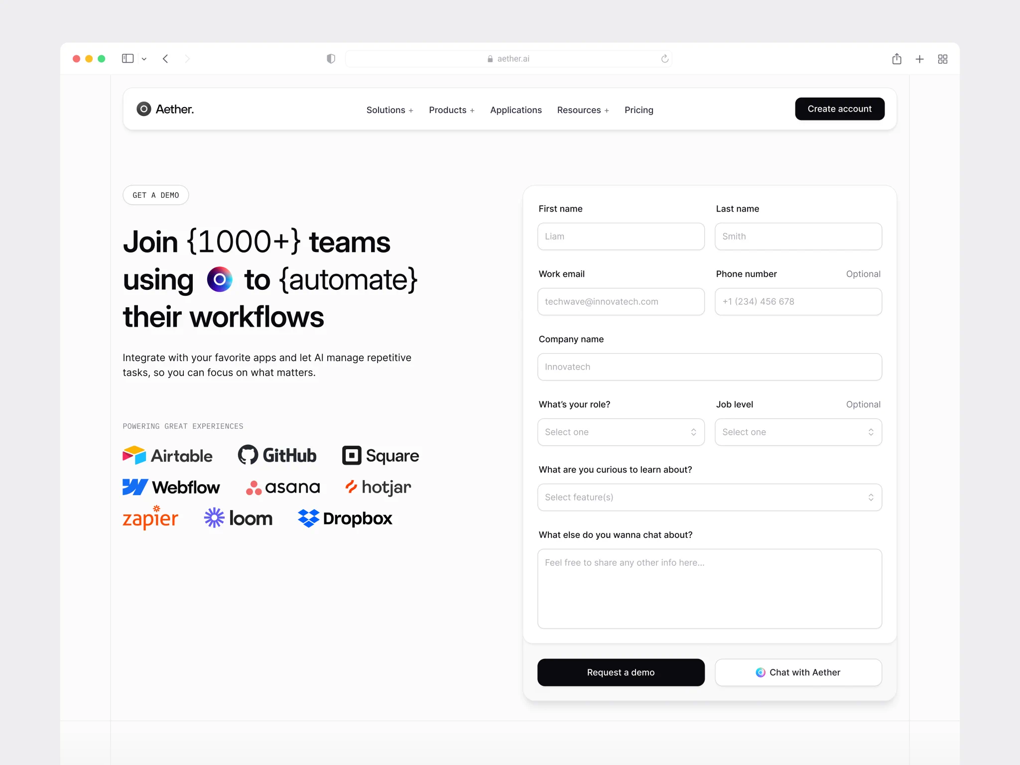 SaaS 데모 신청 랜딩 — 좌우 분할 히어로와 폼