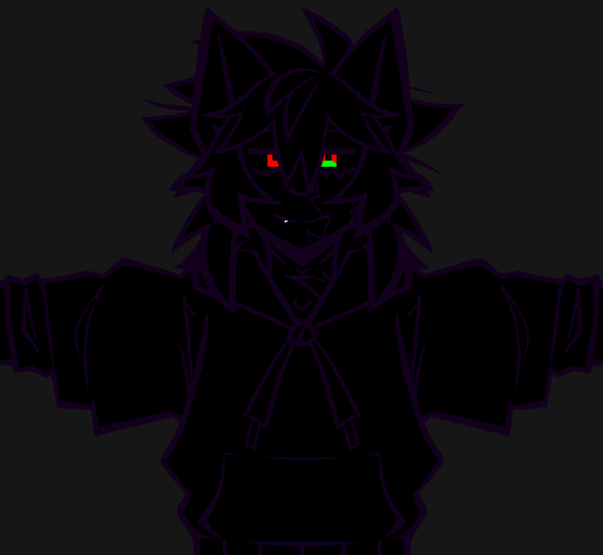 4SCIIPIXELZ's tweet photo. @NoahOne1968 OK SO (normal color &amp; detailed photos for the sake of readability) this is an old oc named Nikota and his motif is glitches/errors, you can portray him as a tall skinny silhouette. creative liberty is OK, but make sure the red eyes with green in one stay, and make him lanky :] https://t.co/OJmjiI8bQc