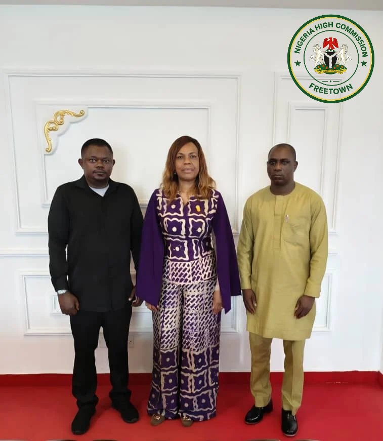 ngmission_sle's tweet photo. *NIGERIA HIGH COMMISSIONER RECEIVES NATIONAL AUTOMOTIVE DESIGN AND DEVELOPMENT COUNCIL DELEGATION*

On the 3rd of August 2026, *Her Excellency, Ambassador Ayo Luther-Ogbomode mni, High Commissioner of the Federal Republic of Nigeria to the Republic of Sierra Leone,* received in audience Mr. Ike Okoha, Deputy Director, IPRU, National Automotive Design and Development Council (NADDC), an Agency under the Federal Ministry of Industry, Trade and Investment of Nigeria and other members of the NADDC delegation at the Chancery in Freetown.

The delegation paid a courtesy visit to the High Commissioner to inform the Mission of their participation in the ongoing Nigeria- Sierra Leone Maiden Trade Fair 2026 and to brief Her Excellency on the Council's activities at the exhibition.

Mr. Okoha stated that the Council's participation is aimed at showcasing Nigeria's automotive industry, promoting indigenous automotive development, and fostering stronger trade and investment partnerships between Nigeria and Sierra Leone.

In her remarks, Her Excellency welcomed the delegation and commended the National Automotive Design and Development Council for its efforts in advancing Nigeria's industrial development and projecting the country's automotive sector on the international stage. She reiterated the Mission's commitment to supporting initiatives that deepen bilateral trade, investment, and economic cooperation between Nigeria and Sierra Leone.

The meeting concluded with both parties expressing optimism about expanding collaboration to promote Nigeria's economic interests and strengthen commercial ties between the two countries.

Nigeria High Commission
Freetown, Sierra Leone

#NigeriaHighCommission #NigeriaInSierraLeone #NIDO #CommunityEngagement #Diplomacy #Leadership #NigeriaSierraLeone #UnityInDiaspora...