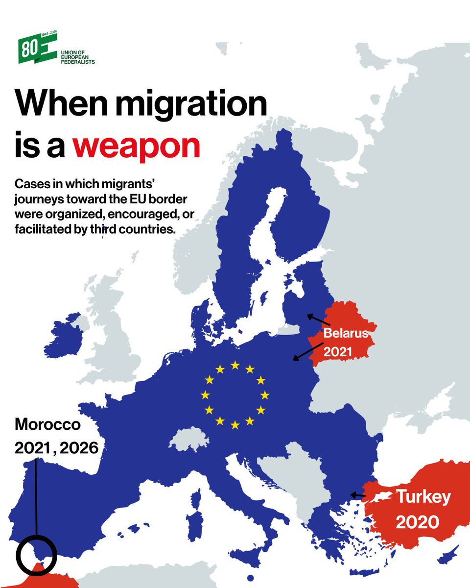 federalists's tweet photo. The latest deadly humanitarian crisis in Ceuta is another warning.

The answer cannot be the renationalisation of migration policy. 

Europe needs greater integration, beginning with the correct and effective implementation of the EU Pact on Migration and Asylum. https://t.co/WHBAssTLSK