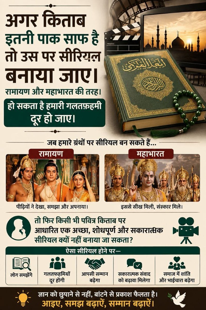 ManojSr60583090's tweet photo. *कुरान अगर इतनी पाक साफ है*

*तो उस पर*

*रामायण-महाभारत की तरह*

*सीरियल बनाया जाए*

*शायद हमारी गलतफ़हमी दूर हो जाए* https://t.co/Jx4t7gvrZo