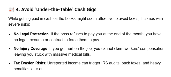Chloe_AAA1's tweet photo. When searching for a part-time job in the U.S., you should focus on these four critical areas:
1. Steer Clear of Job Scams
2. Understand W-2 vs. 1099 Taxes
3. Know Your Labor Rights &amp; Wage Laws
4. Avoid "Under-the-Table" Cash Gigs https://t.co/zHgo98beEE