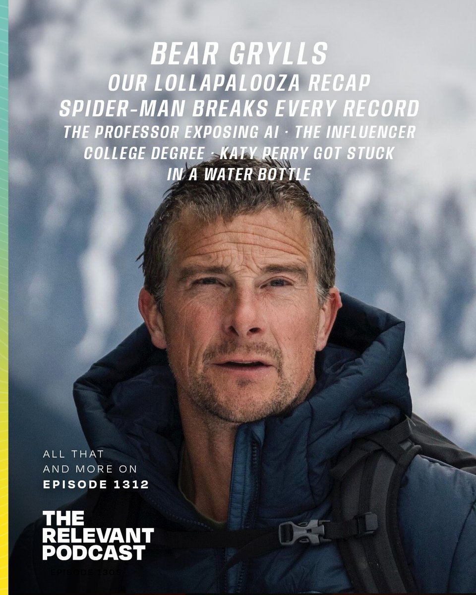 RELEVANTpodcast's tweet photo. Episode 1312 of The RELEVANT Podcast is here!  

Bear Grylls tells us about his new series with 'The Chosen,' Spider-Man breaks every record, Jesse makes a case for the return of Heelys and more.   

Watch now on YouTube, or wherever you get your pods! https://t.co/rrVX6Uj9bJ https://t.co/KjYQWDGStv