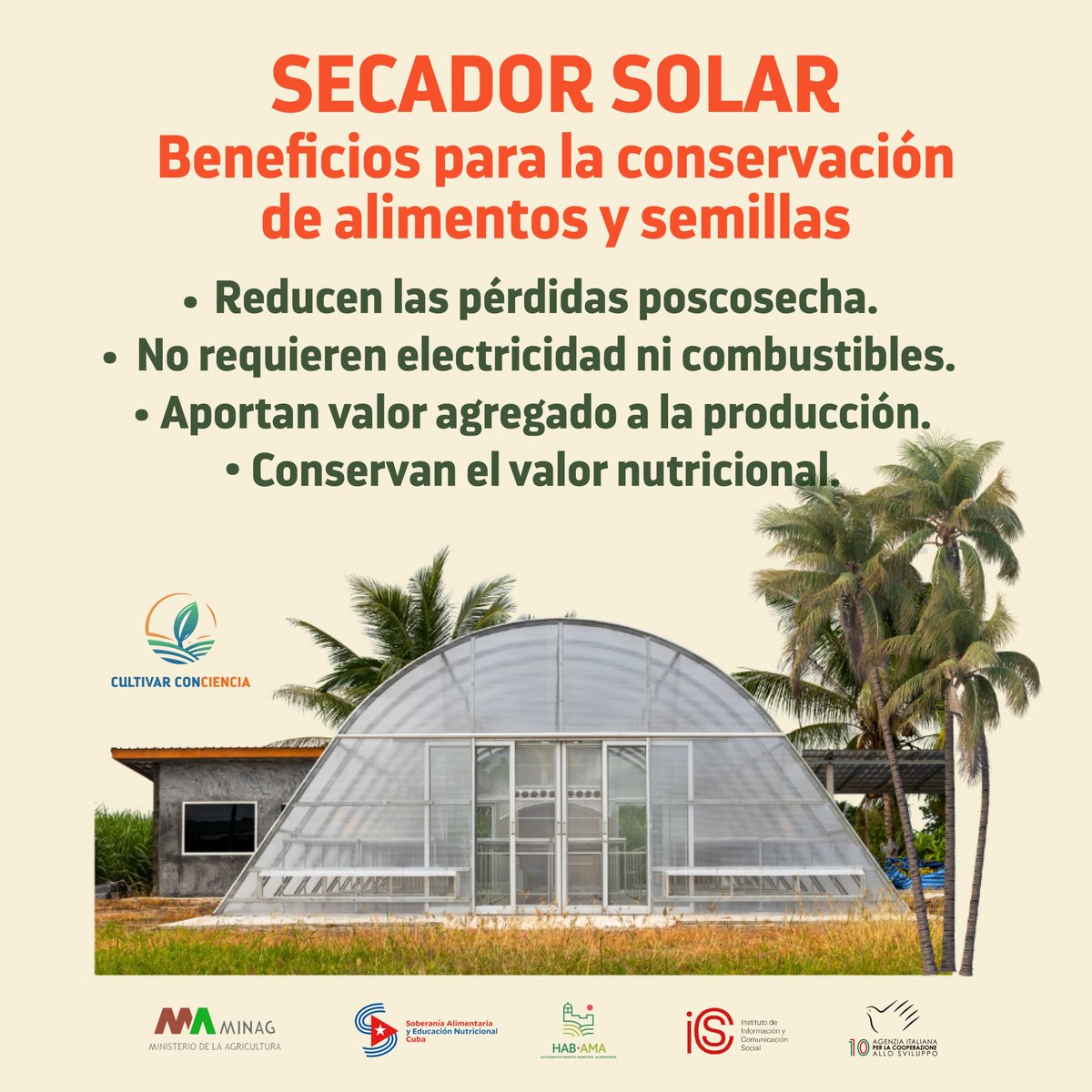 CultivaCiencia's tweet photo. Los secadores solares utilizan la energía del sol para eliminar la humedad de alimentos y semillas, prolongando su vida útil sin necesidad de electricidad ni combustibles.
Esta constituye una tecnología limpia, renovable y accesible, útil en zonas rurales. 🌱☀️

#Cuba https://t.co/s3GUUDXjMf