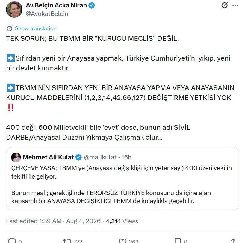 AvarBanu's tweet photo. TBMM’nin sıfırdan Yeni bir Anayasa yapma ve Anayasanın kurucu maddelerini  değiştirme yetkisi  yok. https://t.co/U6m7bI2xYW