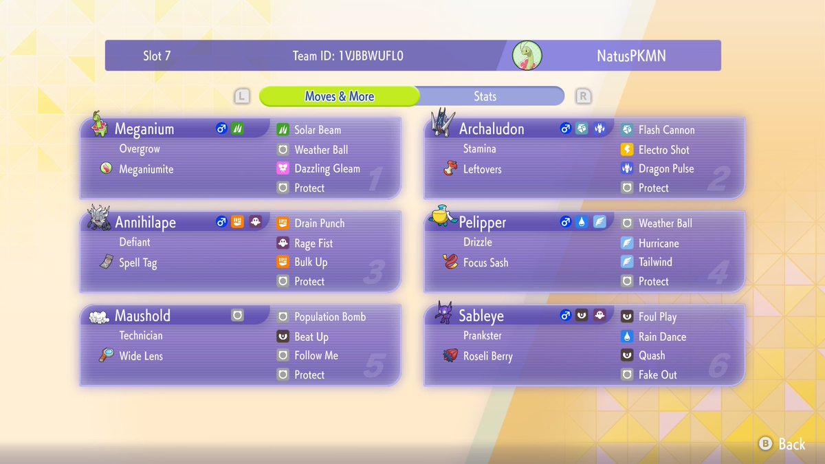 NatusPKMN's tweet photo. Final quote of the thread, but I wanted to pool all the teams together for you guys to access all at once! I wasn't allowed to repeat any mons, which'll explain some of the choices. That said, I had so much fun using mons I wouldn't ordinarily use. Till next time 🫡 https://t.co/JZULBd2XAo