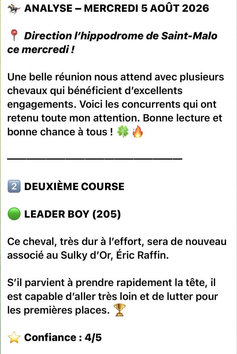 MyeTurf's tweet photo. 🚨 Première sélection du jour : GAGNANTE. ✅

LEADER BOY prend la tête, contrôle la course et s’impose facilement, exactement comme prévu dans l’analyse.

📩 Envie de recevoir les prochaines analyses ? Envoie « ANALYSE » en DM.” https://t.co/Z8KBSgrUBy