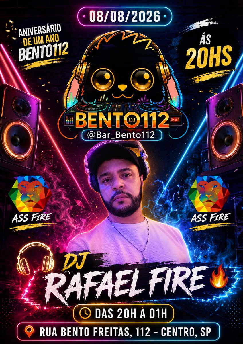 ASSFIREFESTAS's tweet photo. TODO SÁBADO TEM @DJ.RAFAELFIRE 
AGITANDO SUA NOITE NO BAR BENTO 112 https://t.co/KGK80Bmv5N