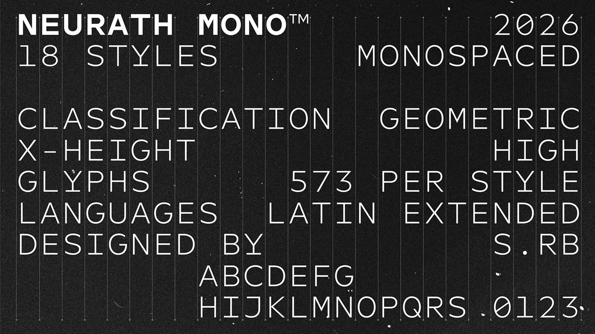 abduzeedo's tweet photo. Neurath Mono Geometric Typography by René Bieder

René Bieder introduces Neurath Mono, a geometric typography family of 18 styles combining Paul Renner's Futura with monospaced care.

https://t.co/RrRDEgl7UT https://t.co/PtxqgN4ZHR