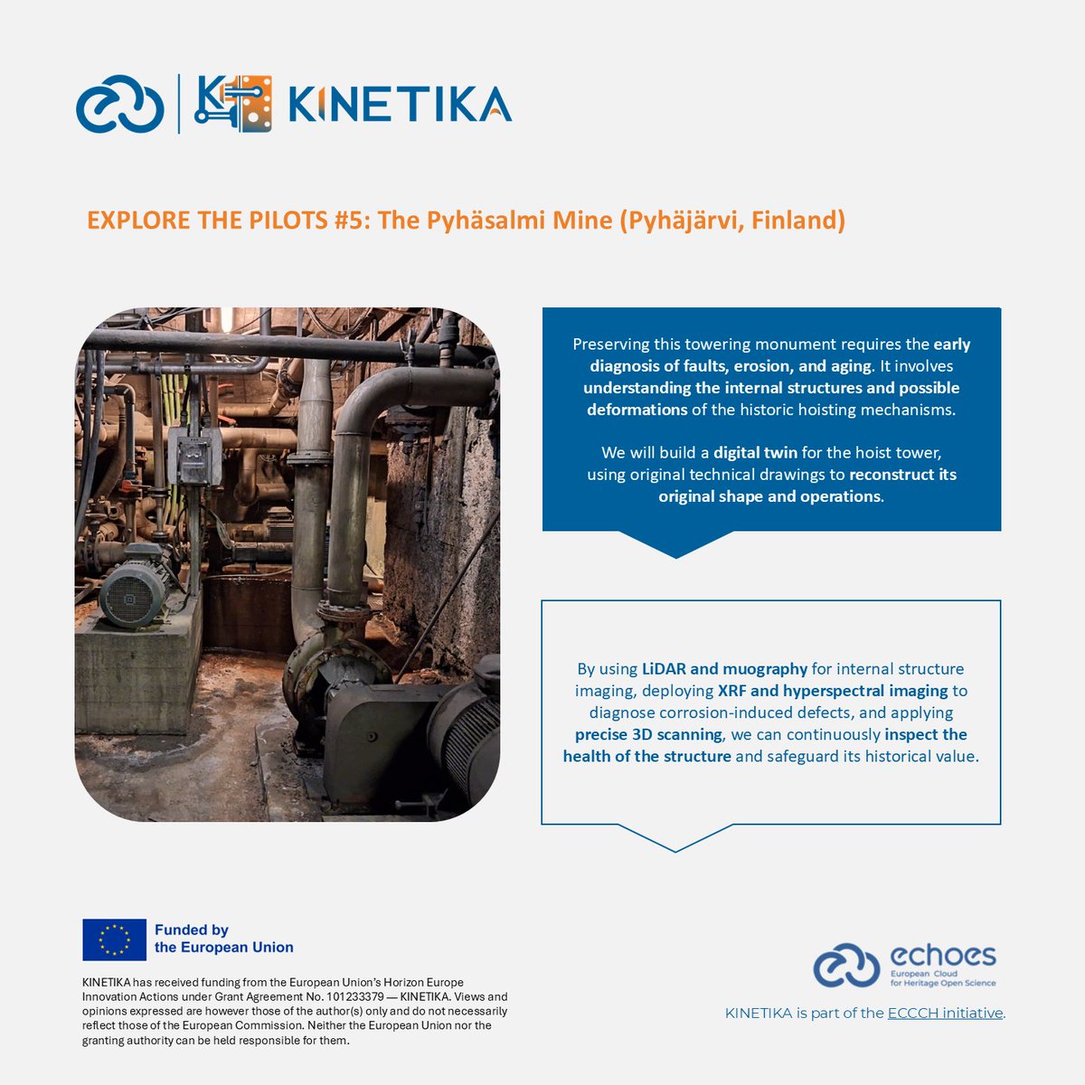 kinetikaproject's tweet photo. 🏭 Wrapping up "Explore the Pilots" at the Pyhäsalmi Mine! See how KINETIKA blends cutting-edge imaging with local history 👇

This project is part of the #Eccch initiative, coordinated by the @echoes_eu project.

#KINETIKAEcch #EchoesEcch #CulturalHeritageCloud #Explorethepilots https://t.co/UXzadM0ppi