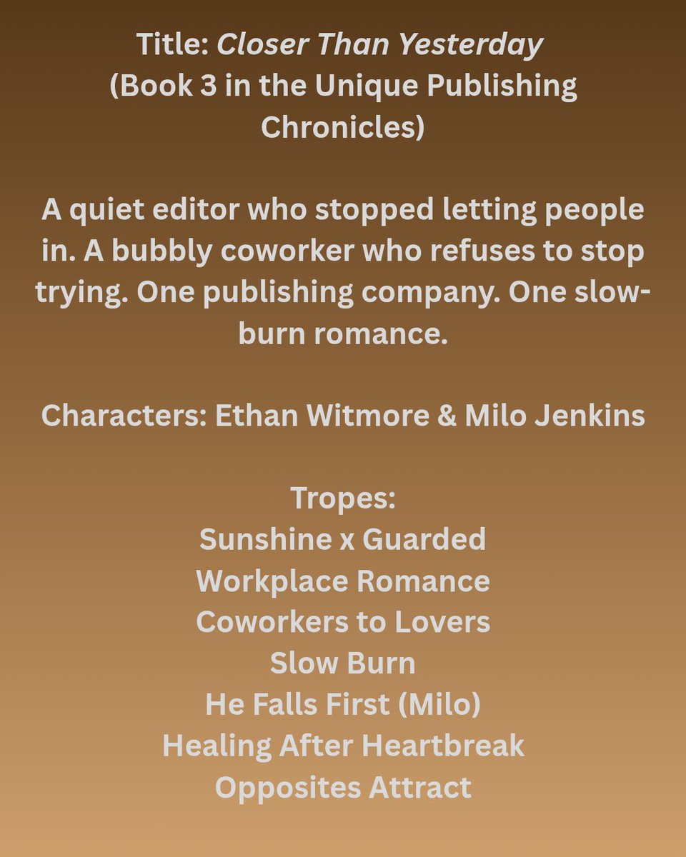 author_cdwaring's tweet photo. Book 3 announce for The Unique Publishing Chronicles!!!

#writingcommunity #wipwednesday #bookannouncement #indieauthor #series #cozy #mmromance #wip #oppositesattract https://t.co/8cYeXjz47Y