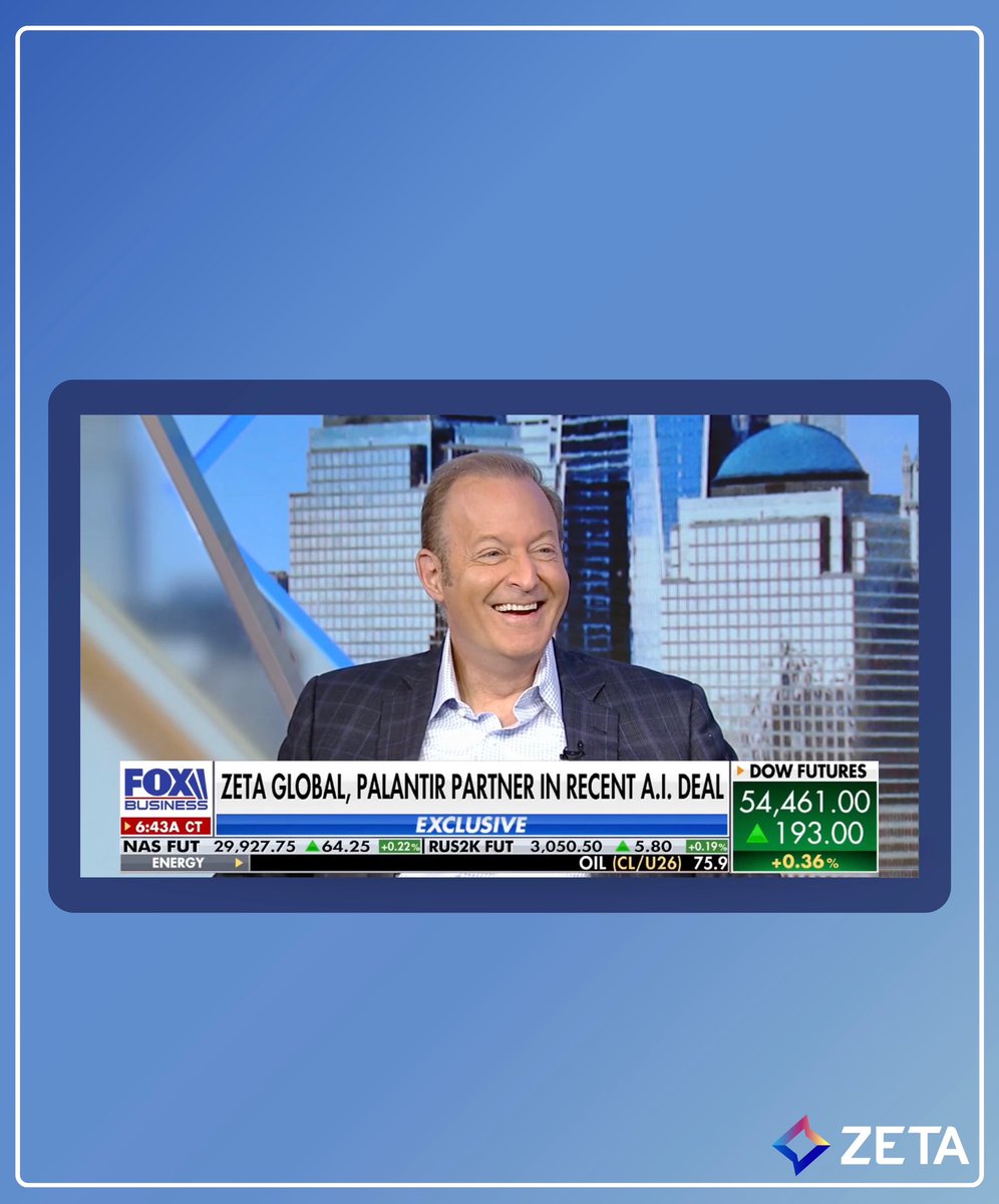dsteinberg10000's tweet photo. Great speaking with @MariaBartiromo this morning on @FoxBusiness about what is driving @ZetaGlobal momentum.

We discussed our Q2 results, why we believe intelligent AI infrastructure is the next chapter for enterprise software, and how our partnerships with Palantir, OpenAI and Snowflake are helping customers drive measurable business outcomes. $zeta
LG 🚀🚀🚀

Check out the full interview here:

https://t.co/mIIP9i50cW