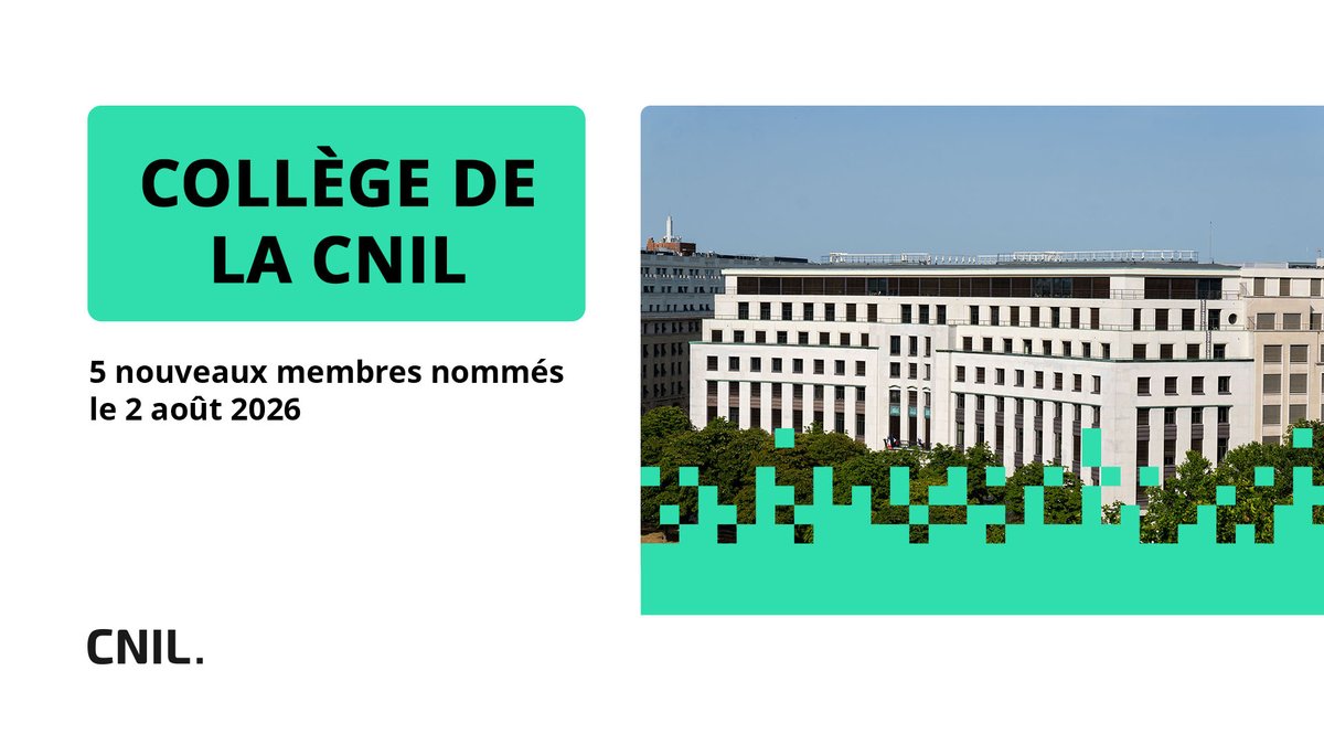 CNIL's tweet photo. #LaVieDeLaCNIL #nomination | À partir du 2 août 2026, cinq nouveaux membres intègrent la CNIL. Ces nominations interviennent dans le cadre d’un renouvellement partiel du Collège.
Pour en savoir plus 👉 https://t.co/R8aqsytFLo https://t.co/LKBplxbPuy